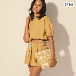 Cleobella Lila top in honey Cropped Puff Sleeve Top like new size medium